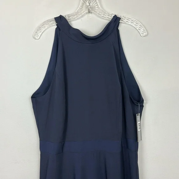 NWT Tahari Back Tie Halter Maxi Dress Navy Sz 14